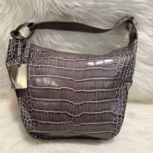 Furla Gray Crocodile-Embossed Shoulder Bag